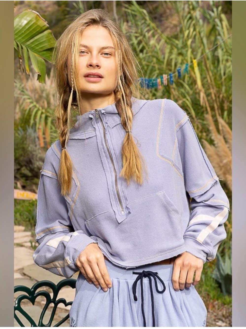 L POL Half-zipped waffle knit cropped pullover